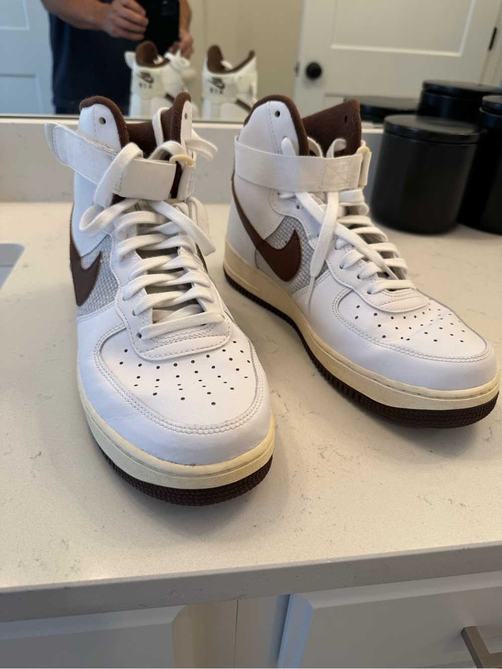Nike Men’s Air Force 1 High ‘07 High-Top Sneakers in White and Brown